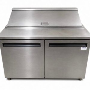 2 Door Refrigerated Pizza Prep Counter / Saladette Stainless Steel Commercial Fridge with Ingredient Well.