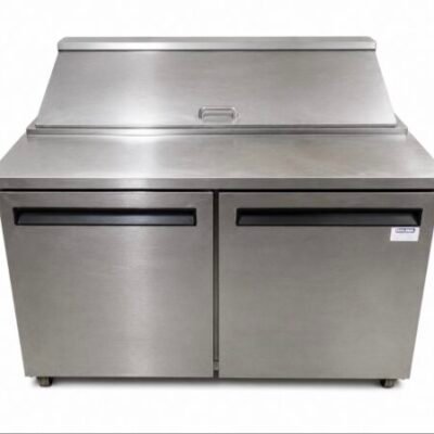 2 Door Refrigerated Pizza Prep Counter / Saladette Stainless Steel Commercial Fridge with Ingredient Well.