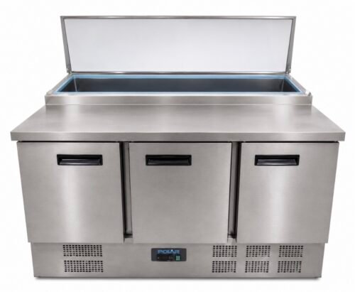 Polar 3 Door Refrigerated Pizza Prep Counter / Saladette - S Steel.