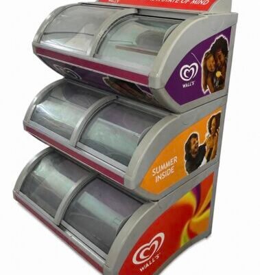 Triple Deck Ice Cream Display Freezer – Curved Glass – Commercial Scoop Freezer.