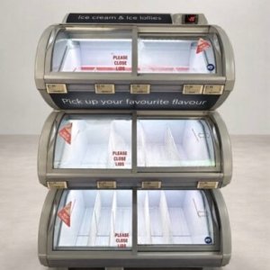Triple Deck Ice Cream Display Freezer – Curved Glass – Commercial Scoop Freezer.